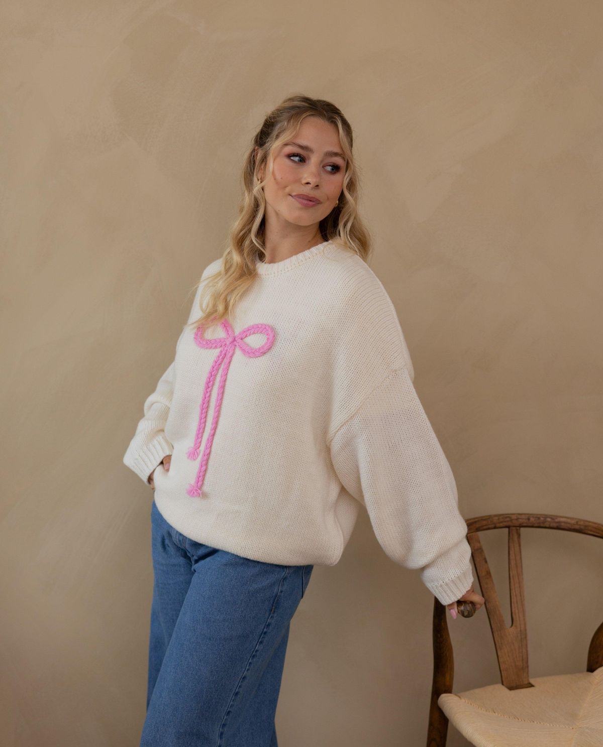 Trui met gebreide strik, oversized fit, XS-L