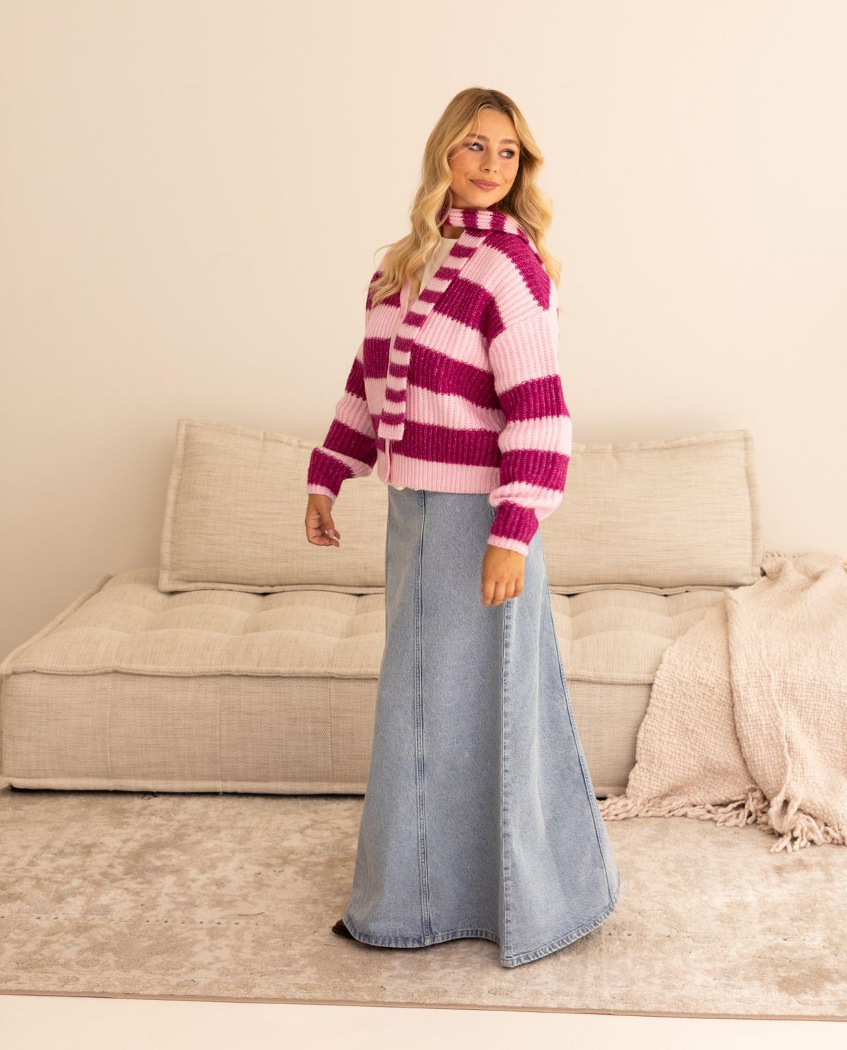 Jeansrok met siernaden, XS-L