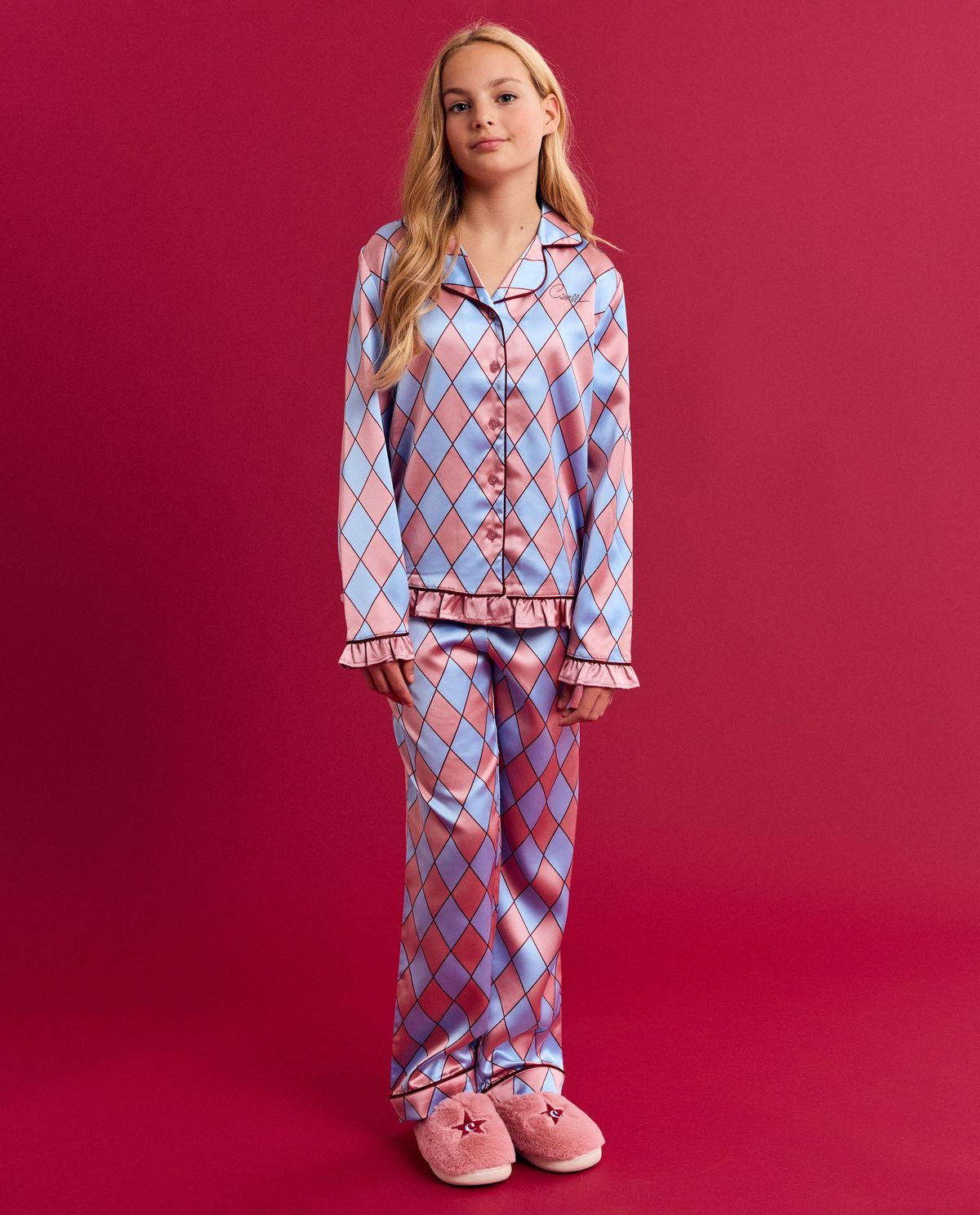 Satijnen pyjama met ruiten, 116-164