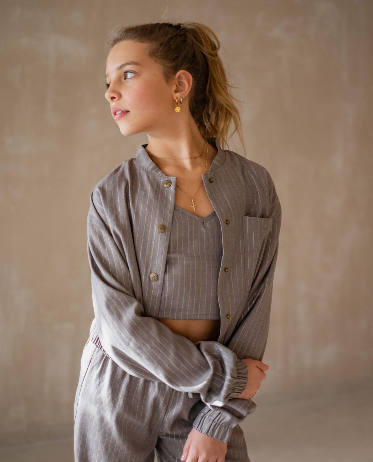 Top met glitterstrepen, cropped fit