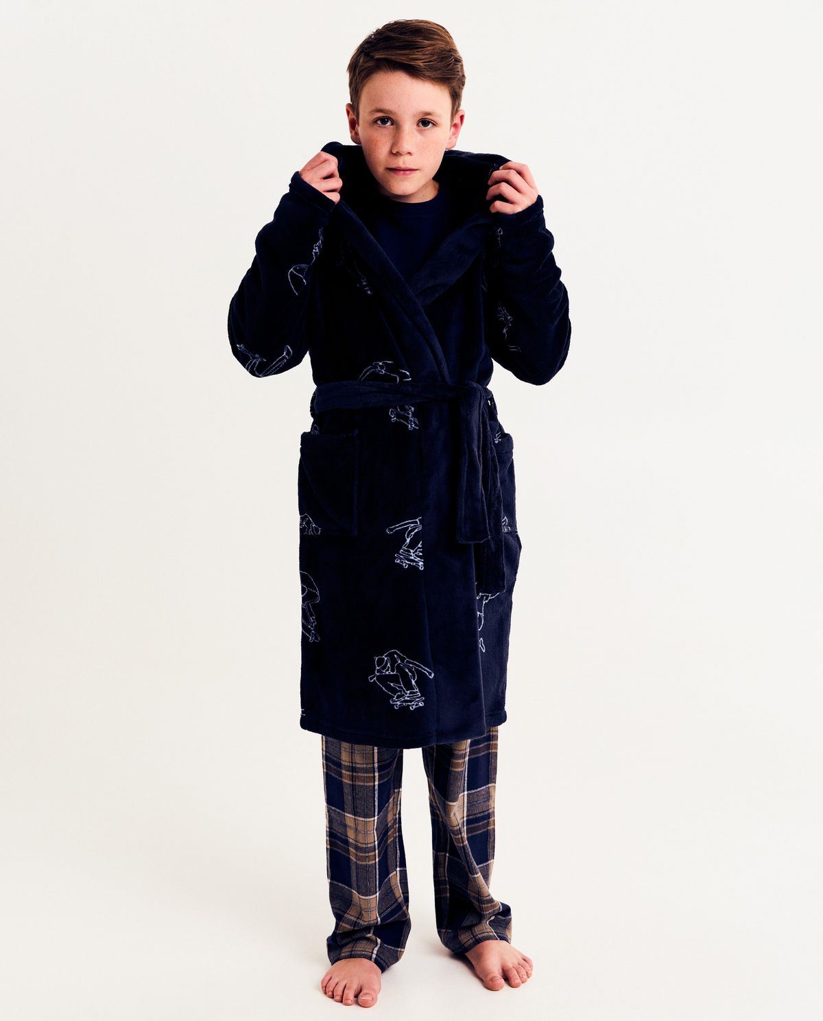Fleece badjas met print skaters