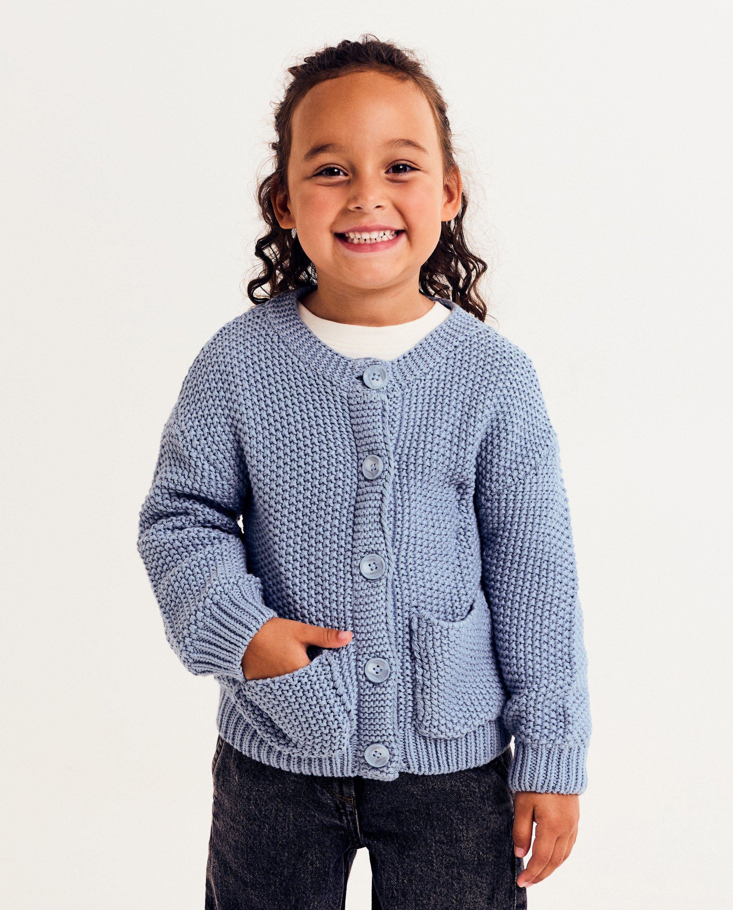 Blauwe cardigan van biokatoen, loose fit, 98-128 - I AM