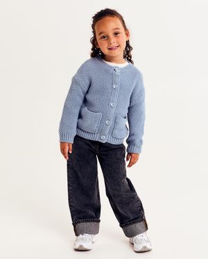 Cardigan - Blauwe cardigan van biokatoen, loose fit, 98-128