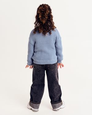 Cardigan - Blauwe cardigan van biokatoen, loose fit, 98-128