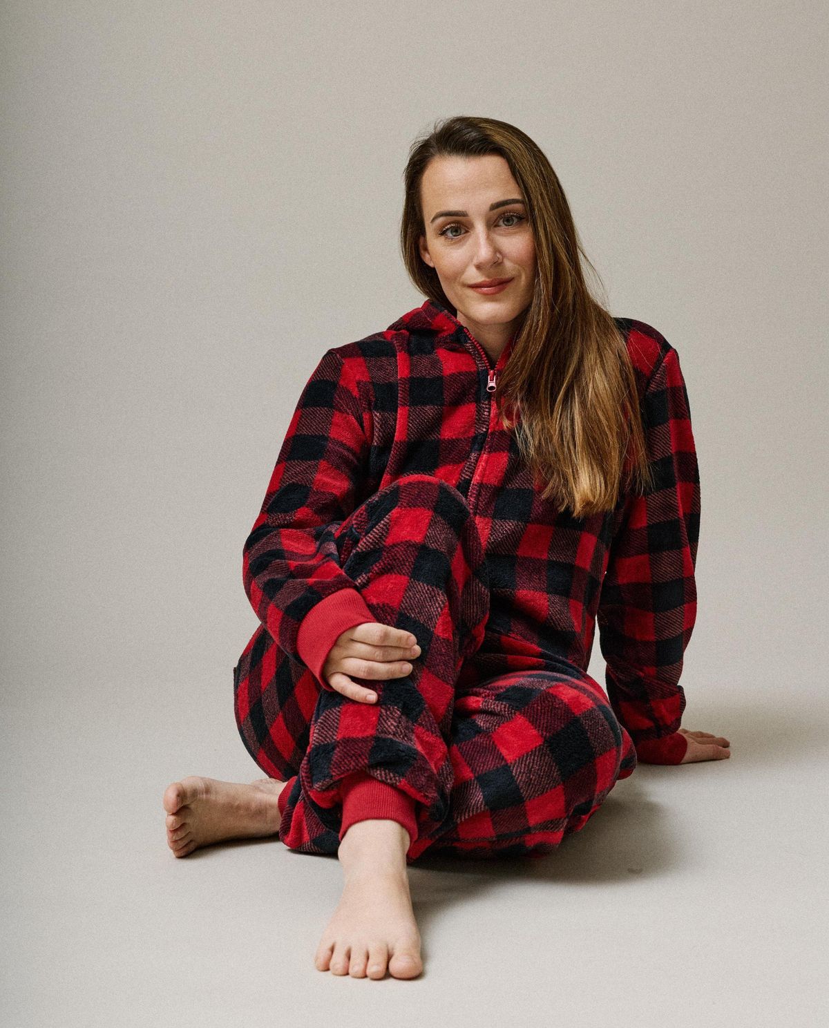 Fleece onesie met ruiten, dames, XS-XL