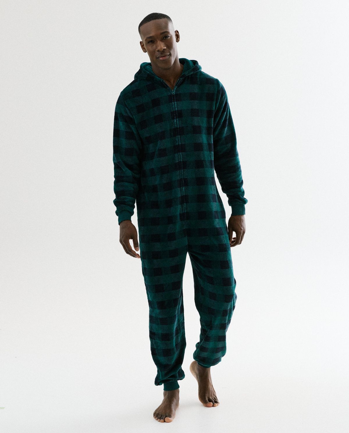 Fleece onesie met ruiten, heren, S-XXL