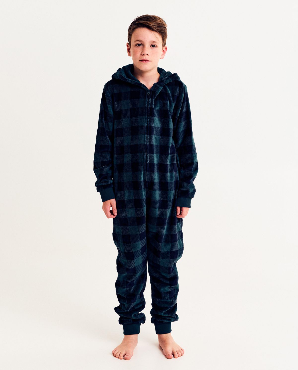 Fleece onesie met ruiten, 134-170