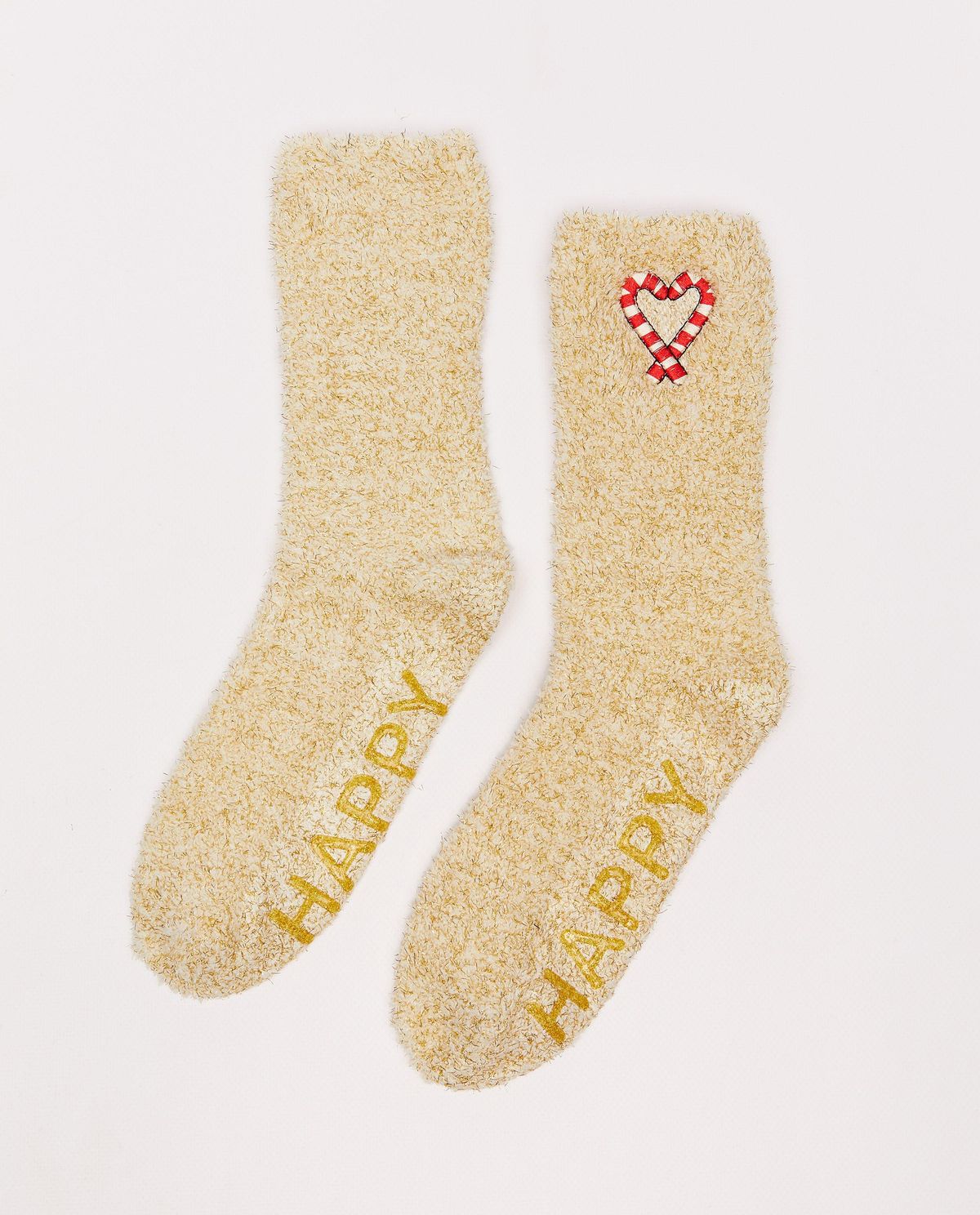 Fluffy kousen met geborduurde zuurstokken, 39-42