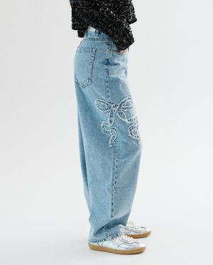 Jeans - Jeans met strikken, balloon fit