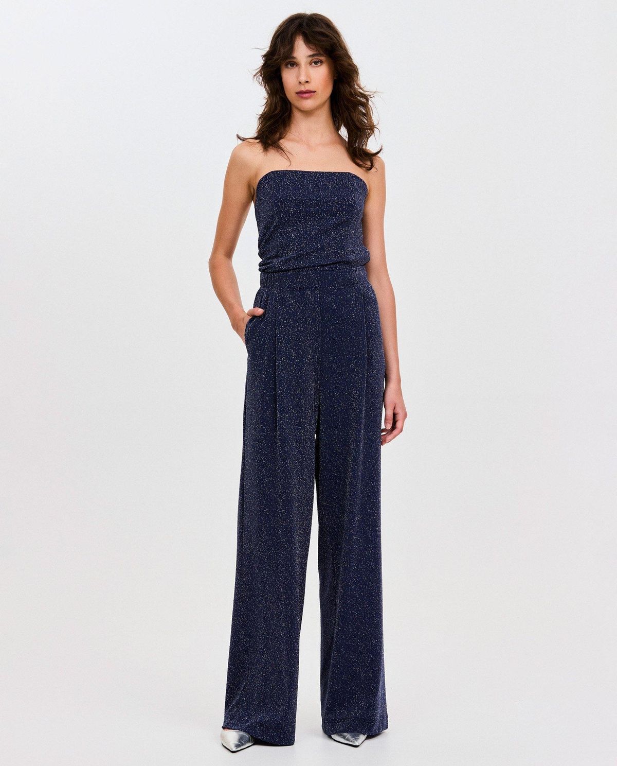 Broek met glitter, wide fit