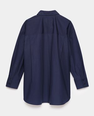 Hemden - Donkerblauwe hemdblouse met geborduurde bloemen