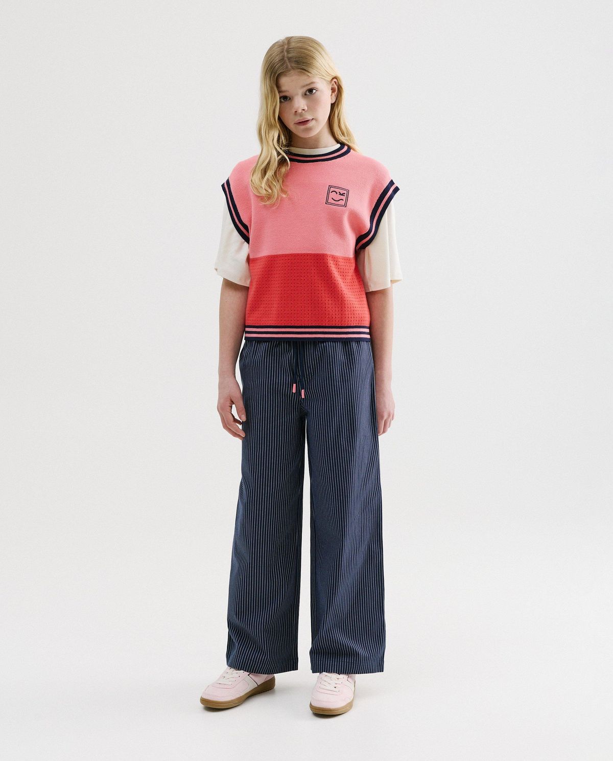 Broek met fijne strepen, wide leg fit