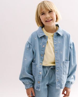 Chemise en jeans avec des fleurs brod&eacute;es, oversized fit, Special occasions, 116-152 - Milla Star