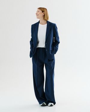 Broeken - Donkerblauwe geklede broek, wide leg fit