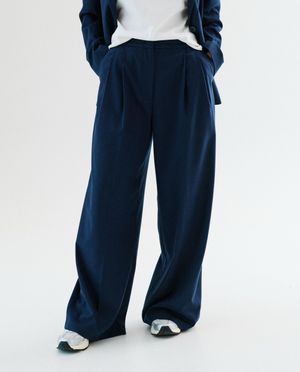 Broeken - Donkerblauwe geklede broek, wide leg fit