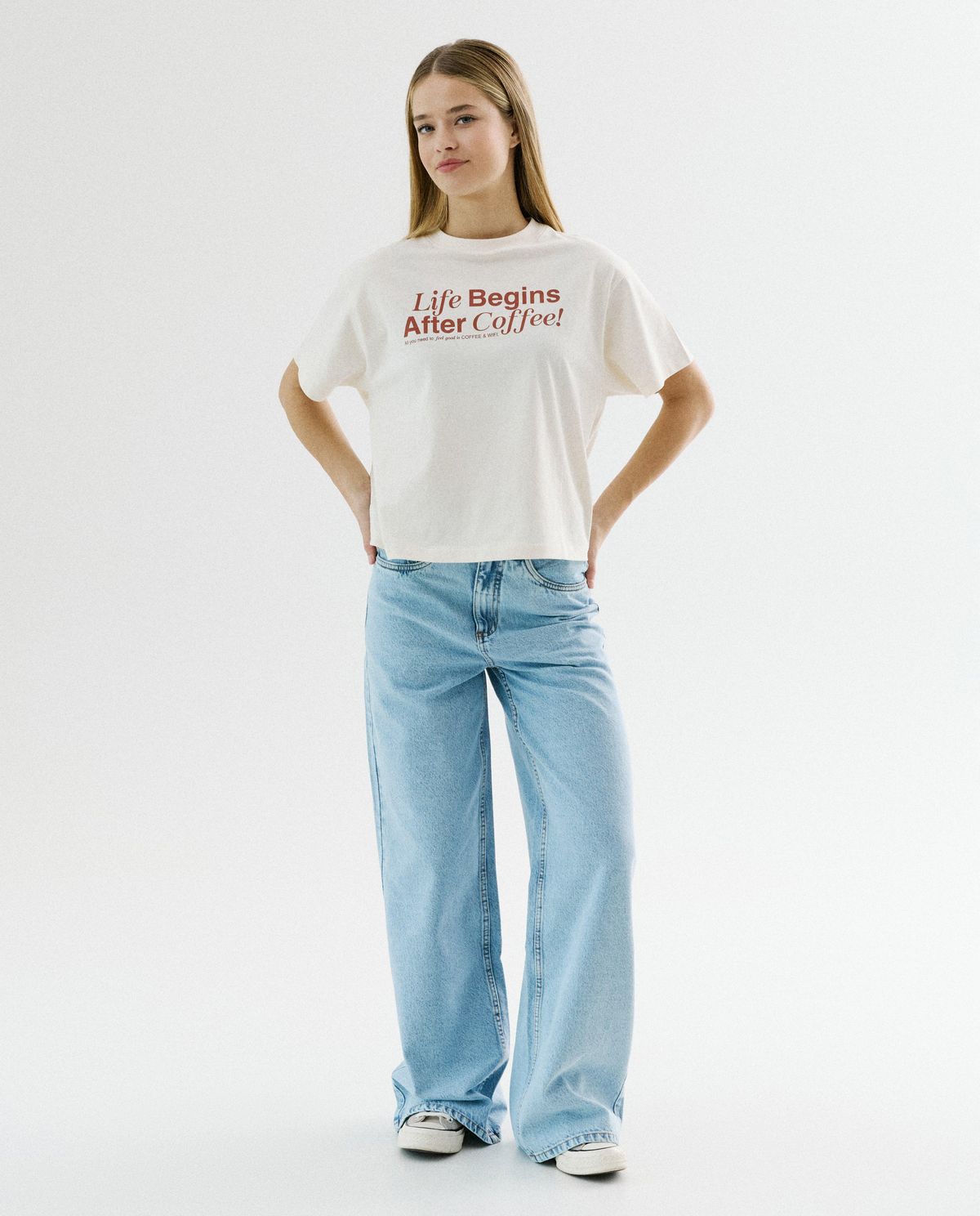 Lichtblauwe jeans, wide fit