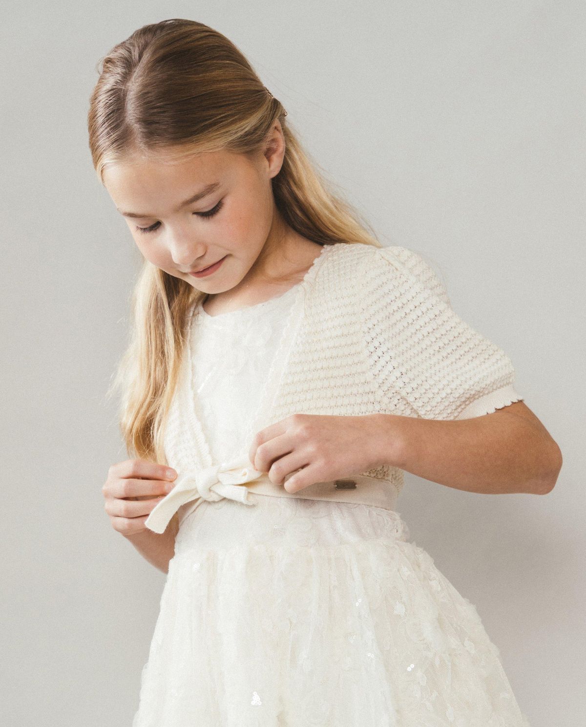 Kort gebreid vest met ajour, Special occasions, 122-152
