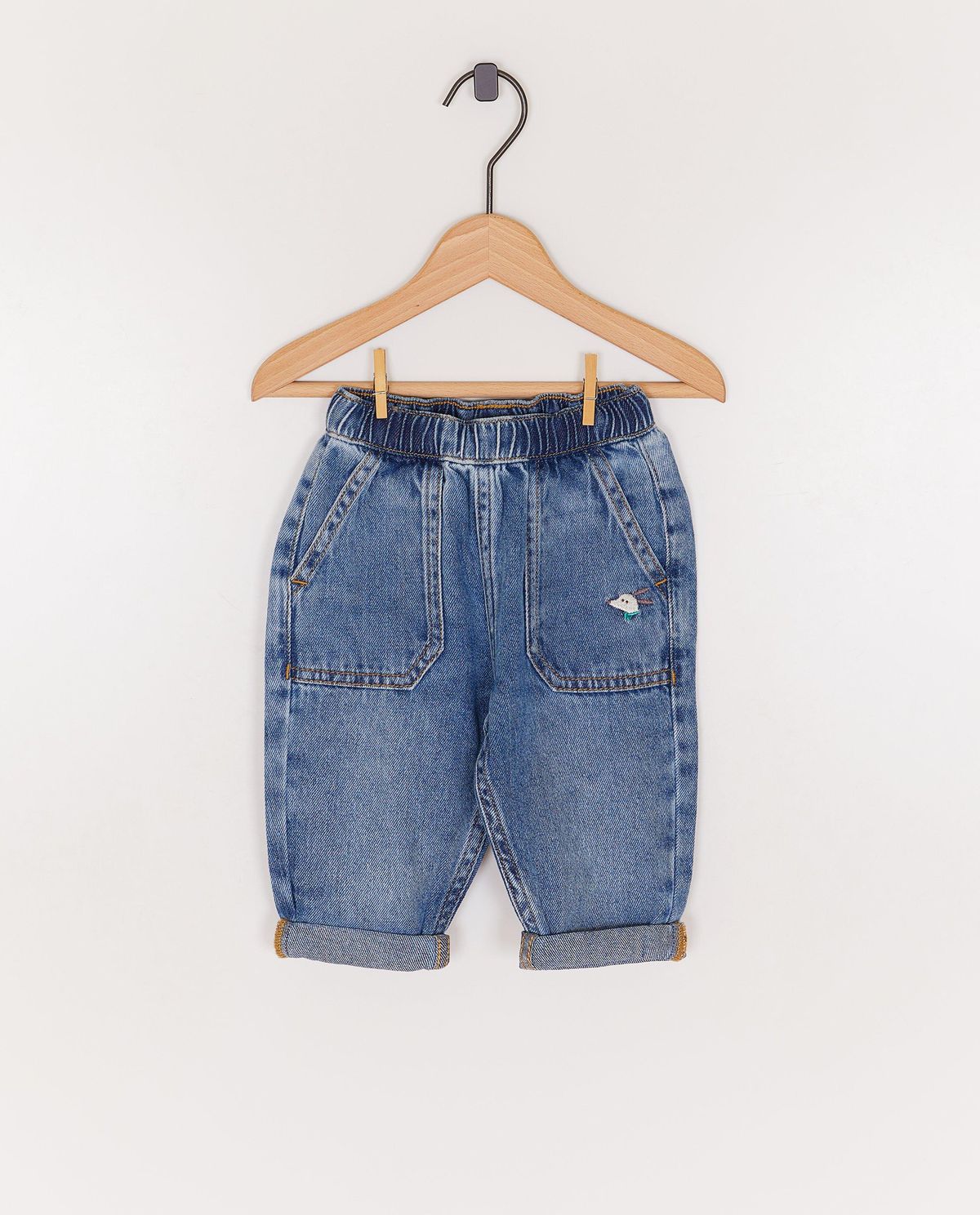 Jeans met kleine geborduurde hond, baggy fit