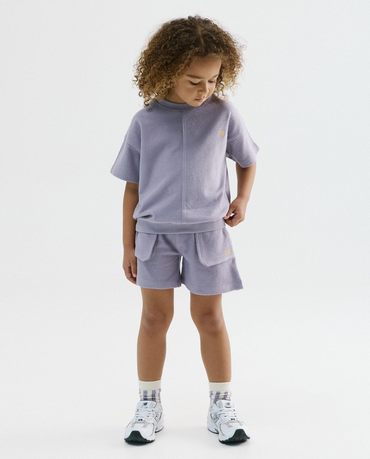 Paarse short van chetna-katoen, unisex, 98-128
