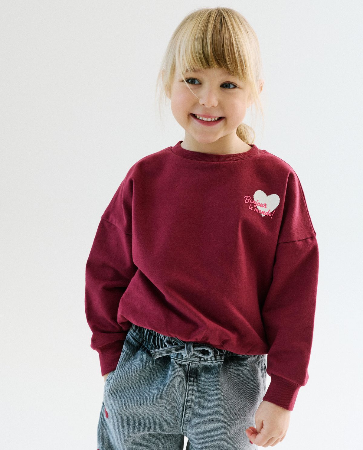 Bordeaux sweater met print hartje, loose fit