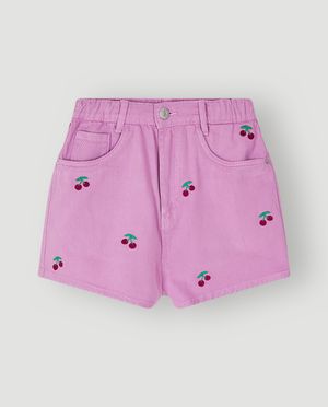 Shorts - Short en jean avec cerises brod&eacute;es
