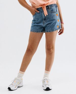 Shorts - Short en jean avec fraises brod&eacute;es