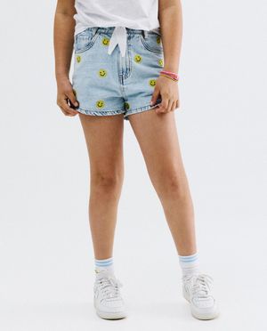 Shorts - Short en jean avec smileys brod&eacute;s