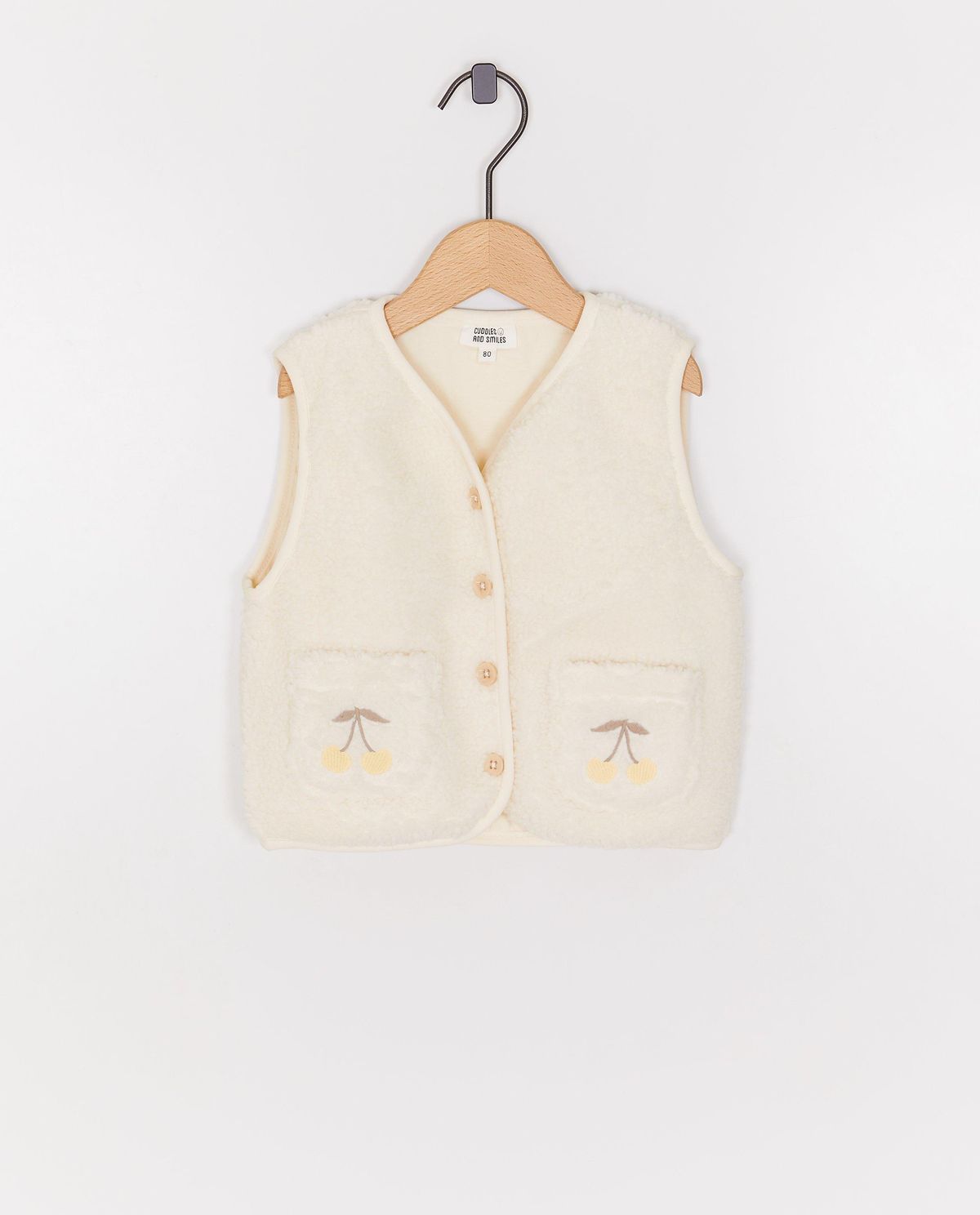 Teddy vest met geborduurde kersen