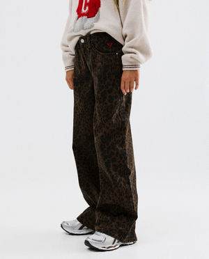 Jeans - Broek met luipaardprint, wide fit, 116-164