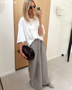 Pantalon &agrave; fines rayures, extra wide fit