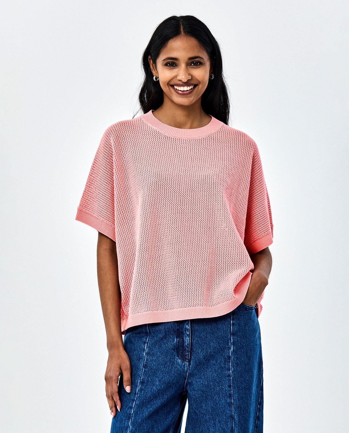 Gebreid T-shirt met backprint, loose fit