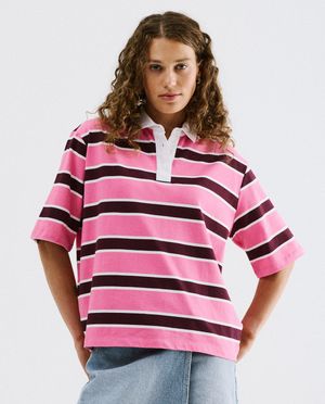Poloshirt met strepen, oversized fit