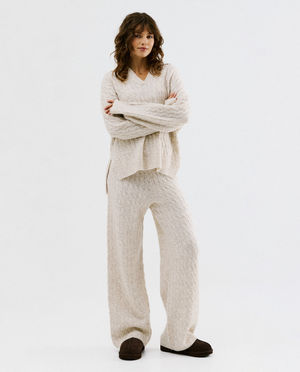 Pantalon en maille torsad&eacute;e, loose fit, XS-XXL