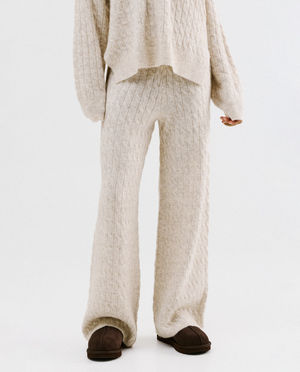 Broeken - Gebreide broek met kabelpatroon, loose fit, XS-XXL
