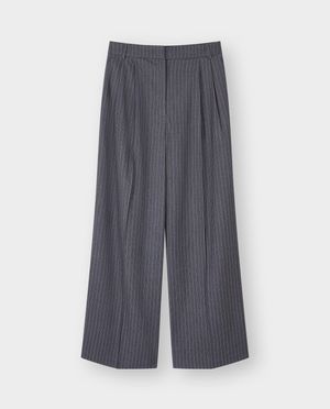 Broeken - Broek met fijne strepen, wide leg fit