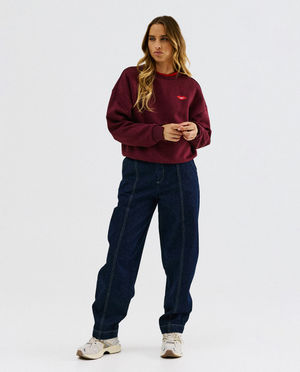 Jean bleu fonc&eacute;, balloon fit