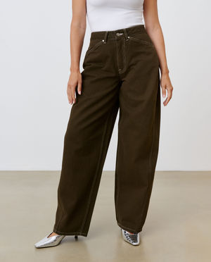 Jeans - Kaki jeans met siernaden, barrel fit