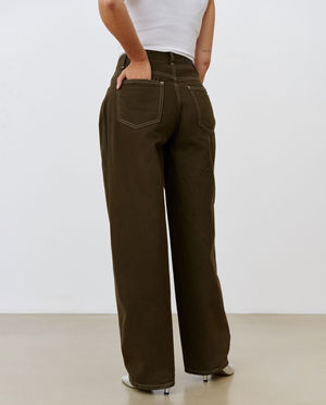Jeans - Kaki jeans met siernaden, barrel fit