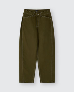 Jeans - Kaki jeans met siernaden, barrel fit