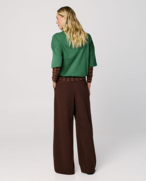 Broeken - Donkerbruine broek, wide leg fit