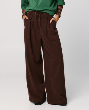 Broeken - Donkerbruine broek, wide leg fit