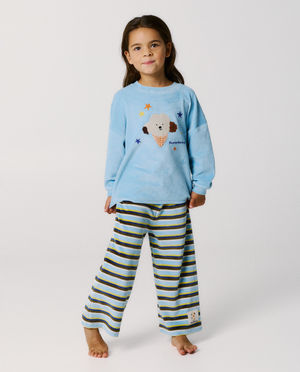 Nachtkleding - Fluwelen pyjama met geborduurde hond, unisex, 98-134