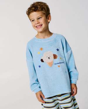 Nachtkleding - Fluwelen pyjama met geborduurde hond, unisex, 98-134