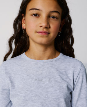 T-shirts - Longsleeve met opschrift van siersteentjes, 116-164