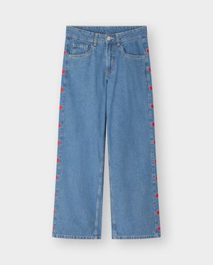 Jeans met geborduurde hartjes, straight fit
