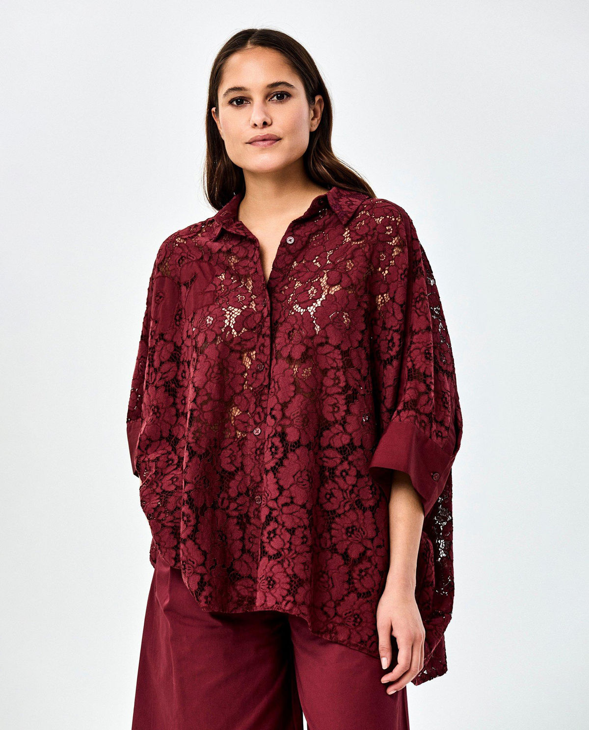 Kanten blouse met bloemenpatroon