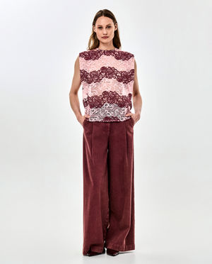Chemises - Blouse en dentelle &agrave; rayures