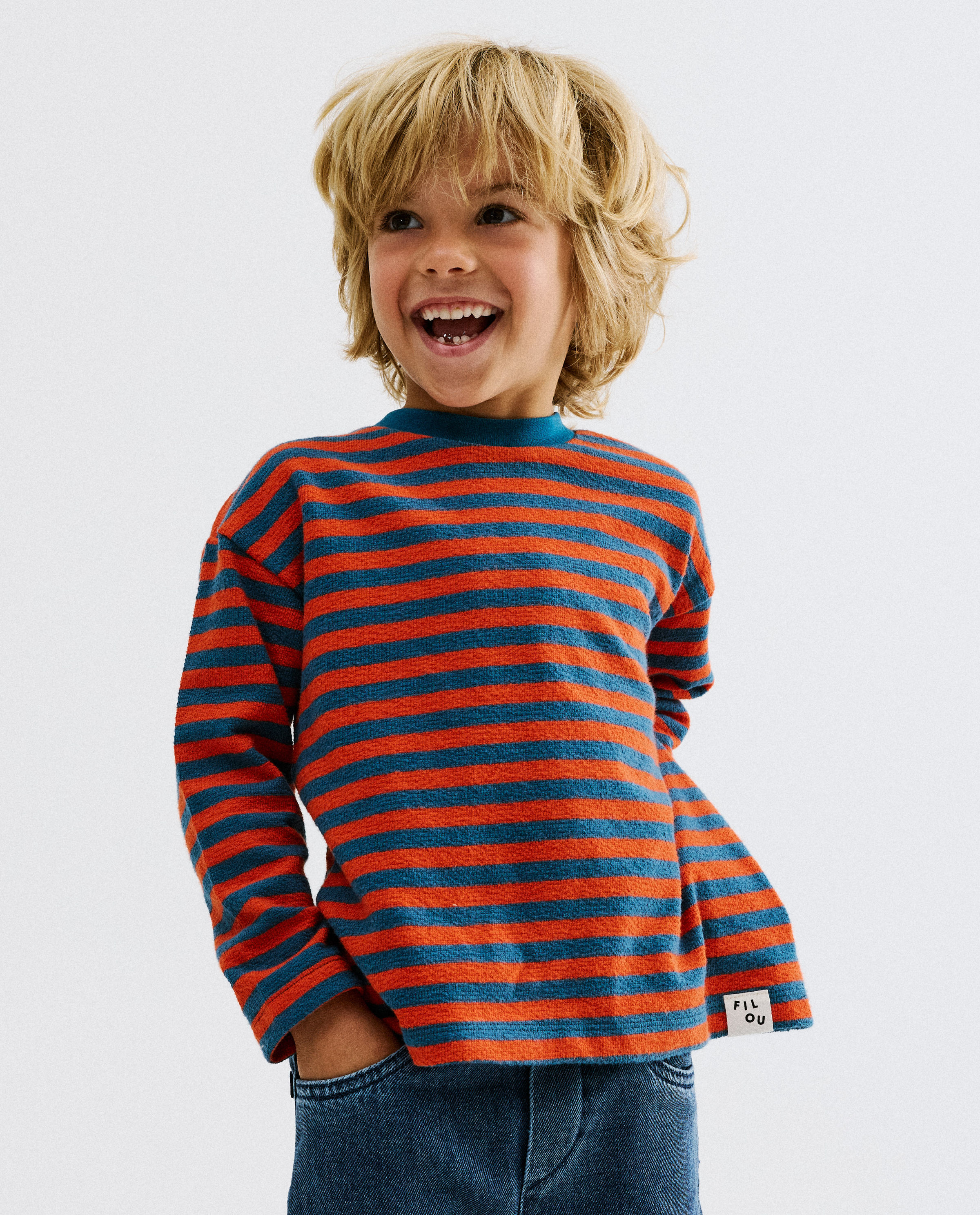Badstof longsleeve met fijne strepen - Filou & Friends