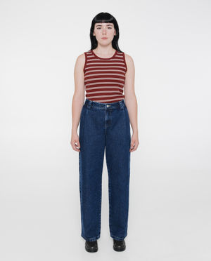 Jeans - Donkerblauwe jeans met plooien, baggy fit, unisex