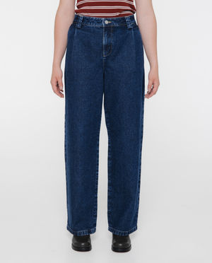Jeans - Donkerblauwe jeans met plooien, baggy fit, unisex